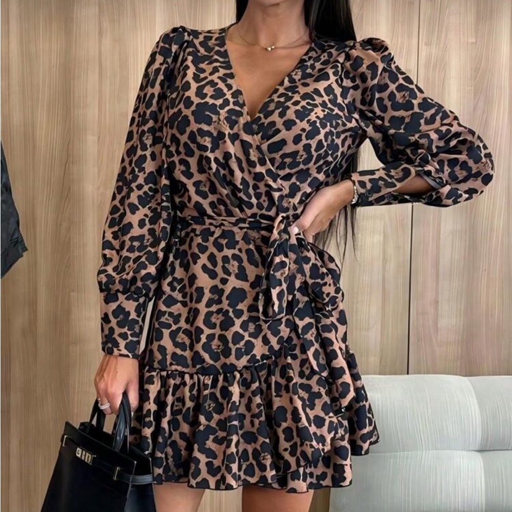 SHEIN Leopard Print Long Sleeve Dress